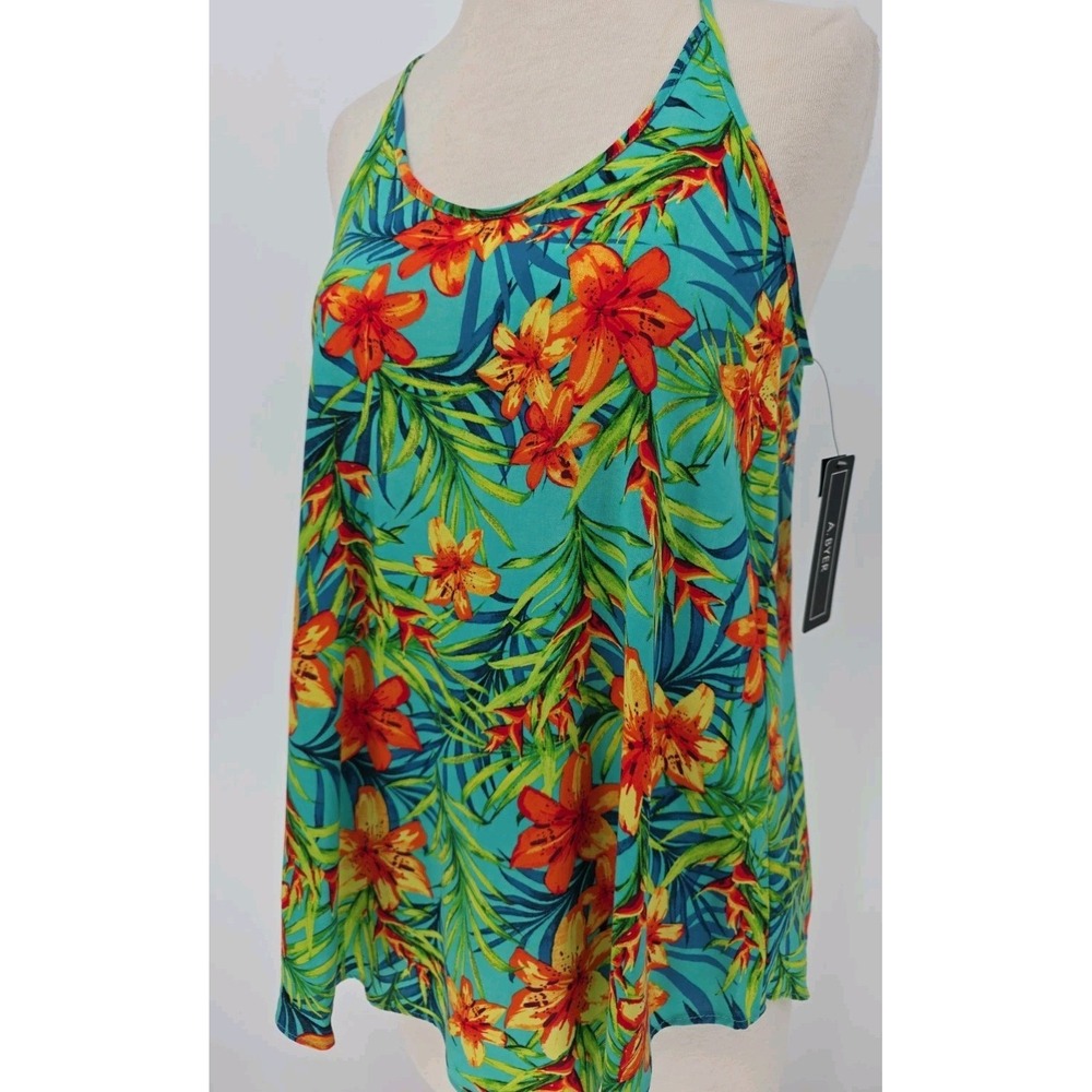 New A.Byer Vibrant Strappy Floral Print Tank Top Whimsy Flowy Size Small
